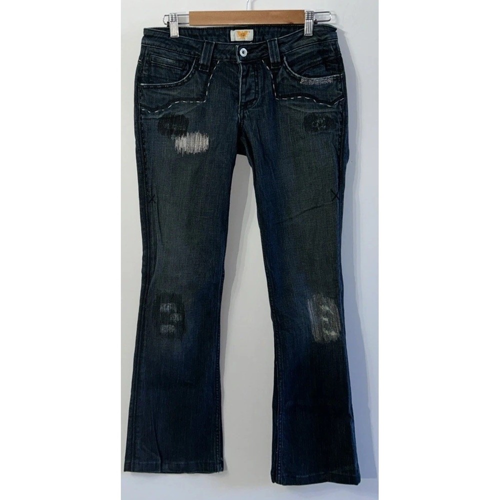 Mens Unisex Vintage ANTIK Y2K Jeans Low Rise BORO Stitching Embellish Jeans 28